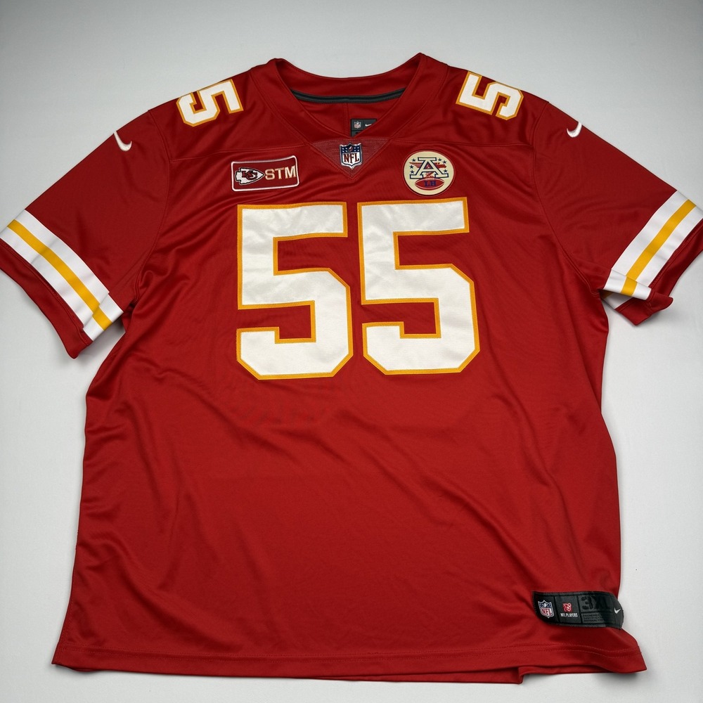 Kansas City Chiefs Jersey Mens 3XL Red NFL Football Nike Clark 55 On Field